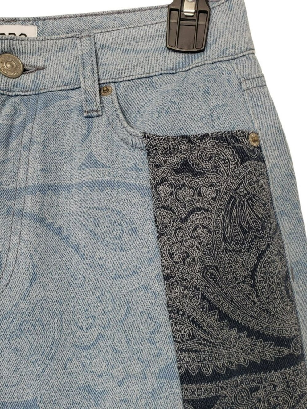 BDG Urban Outfitters Blue Paisley Patchwork Bandana Print Mom Jeans Retro Vtg - Picture 7 of 11